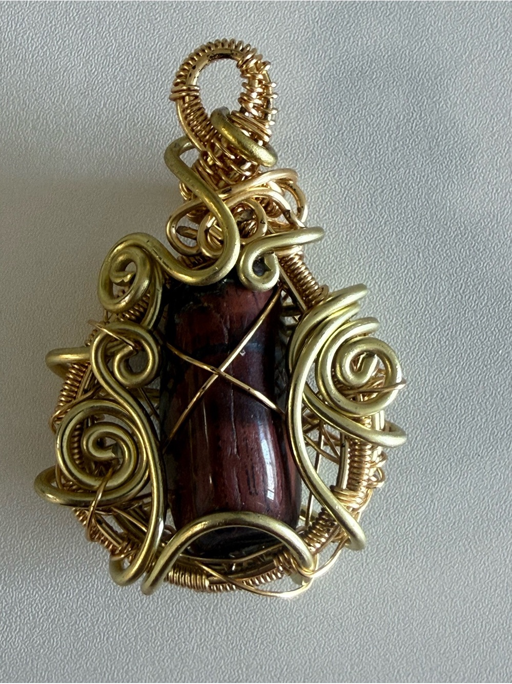 Handcrafted Wire-Wrapped Rhodonite Pendant – Approx. 3”